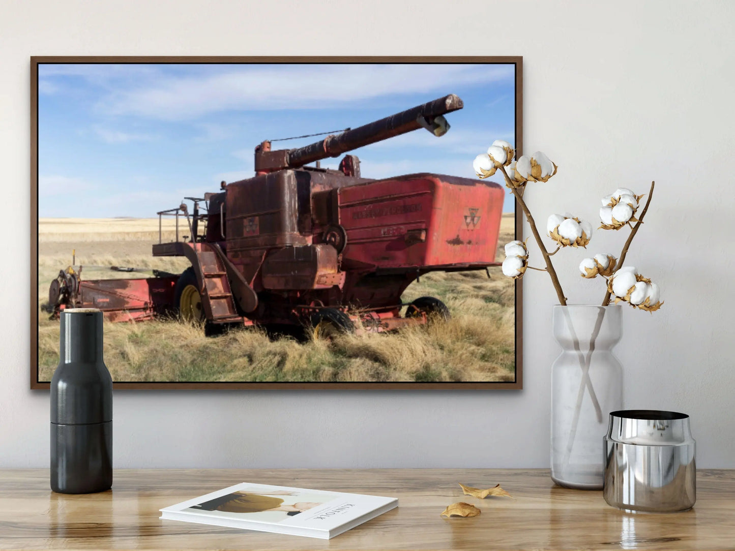 Massey Ferguson Combine, Vintage Machinery, Rustic Canvas Photo Print - Prairie Prints MT