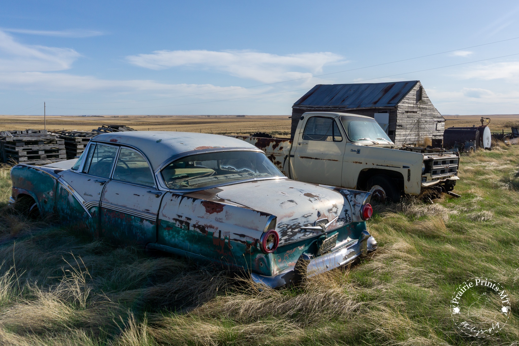 Unframed Photo Print - Montana Rustic, Vintage Car and Barn Scene Photo Print