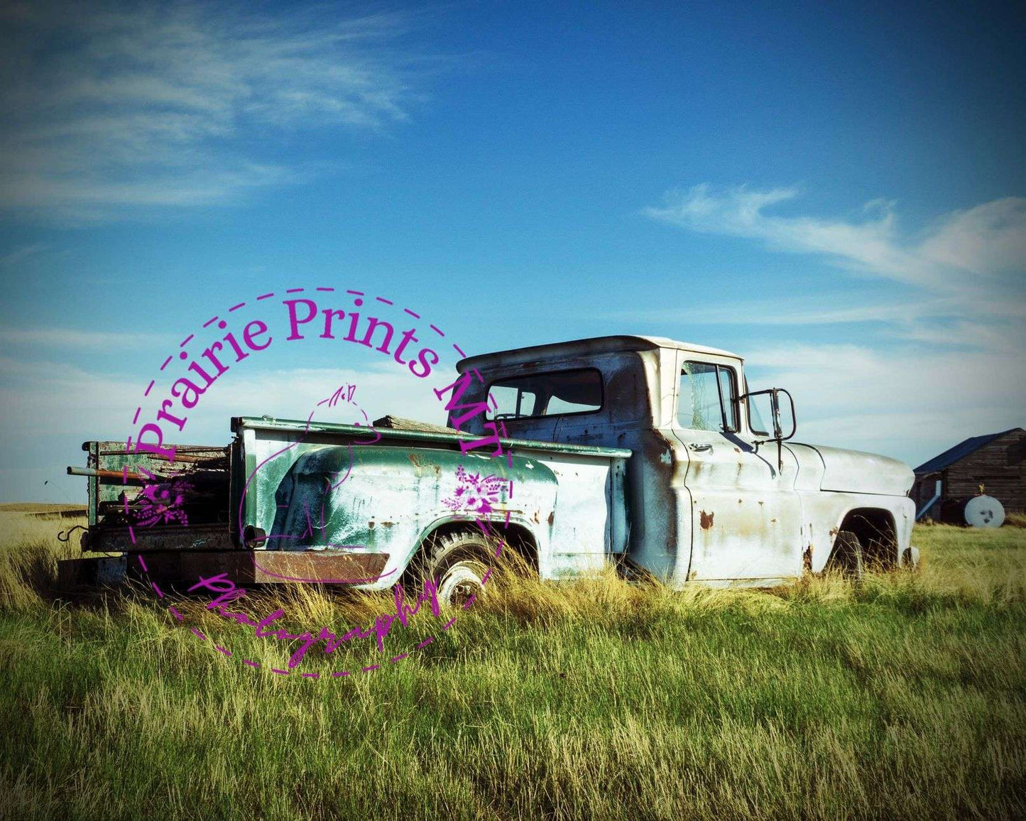 Antique Blue Pickup Prairie Prints MT