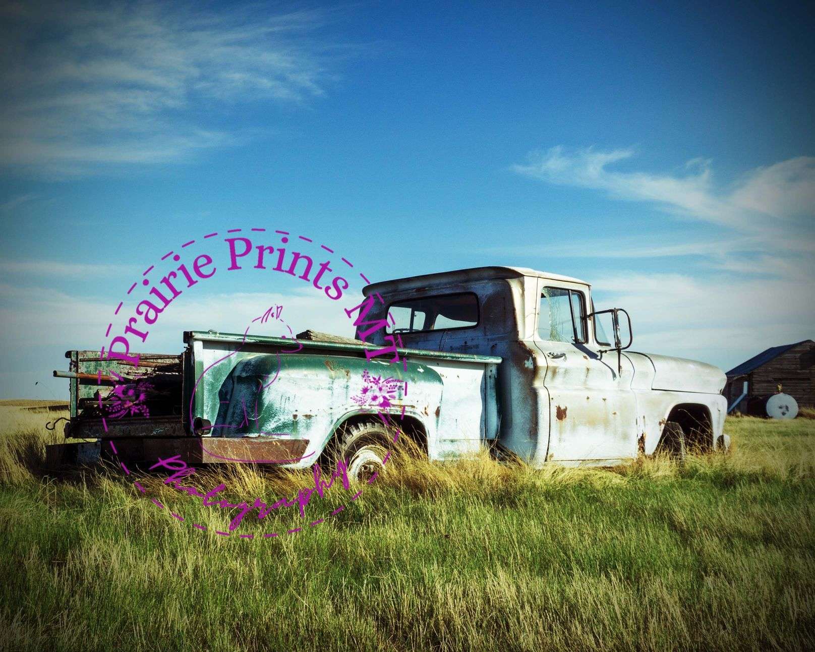 Antique Blue Pickup Prairie Prints MT