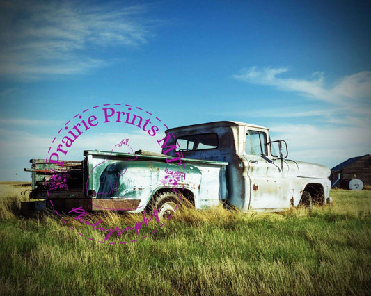 Antique Blue Pickup Prairie Prints MT