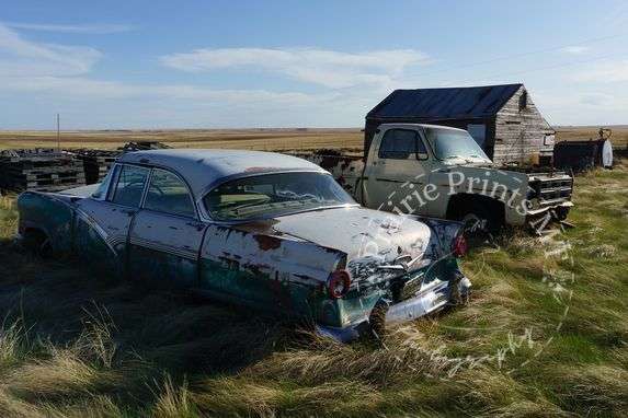 Car and Old Barn Prairie Prints MT