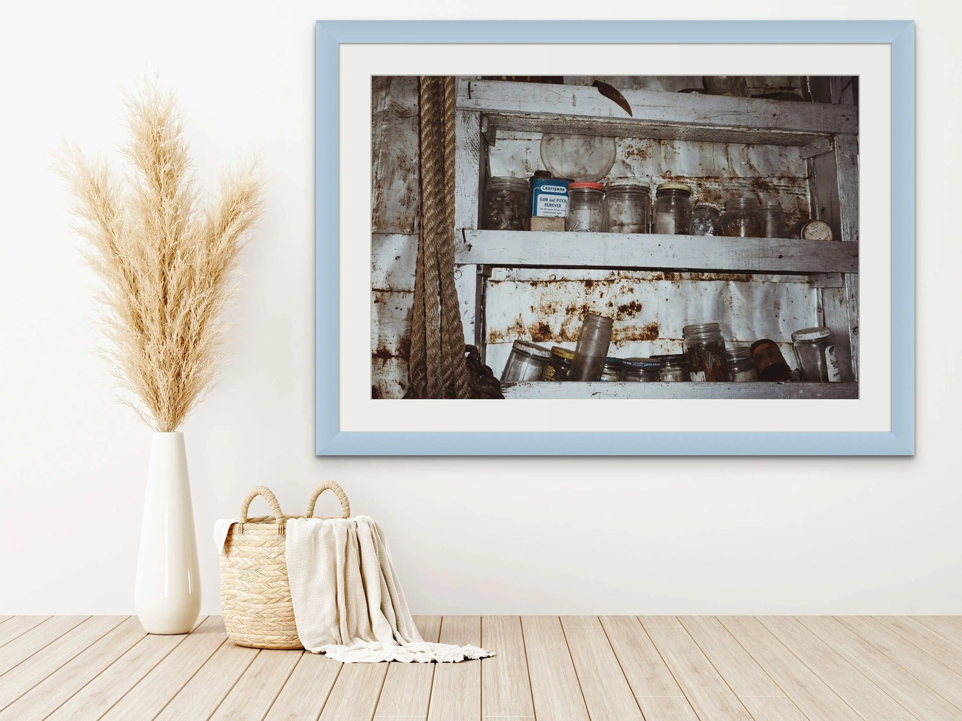 Vintage Jars, Bottles, and Cans, Rustic Wall Art Print, Farmhouse Decor - Prairie Prints MT