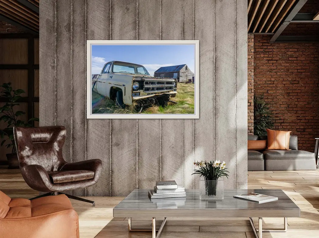 Rural Montana GMC Truck Barn Photo Print, Rustic Wall Decor, Farm Life Photography - Prairie Prints MT